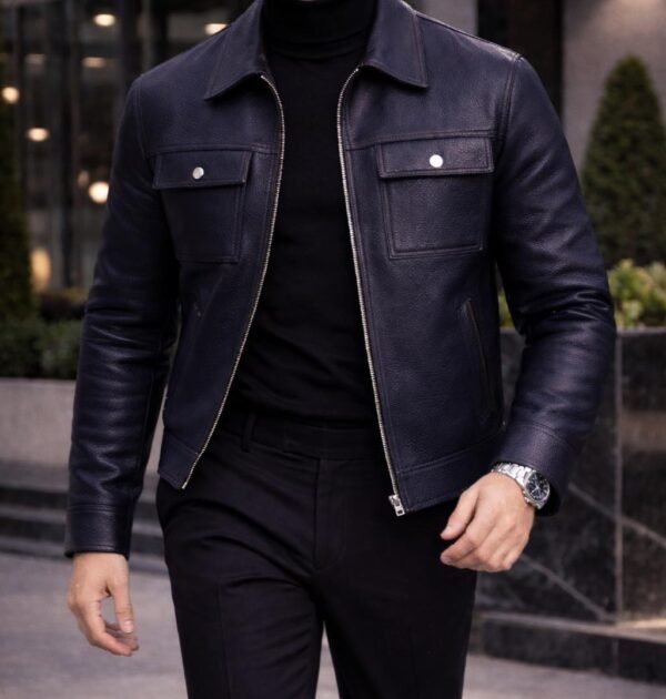 Xhup Lëkure Premium me Xhepa në Gjoks – Modern Classic Fit