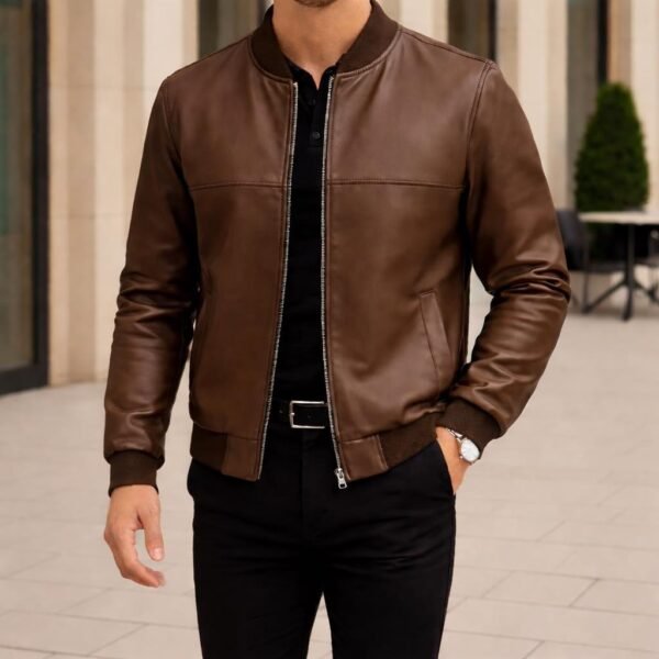 Xhaketë Premium Bomber Slim Fit – Modern Leather Collection