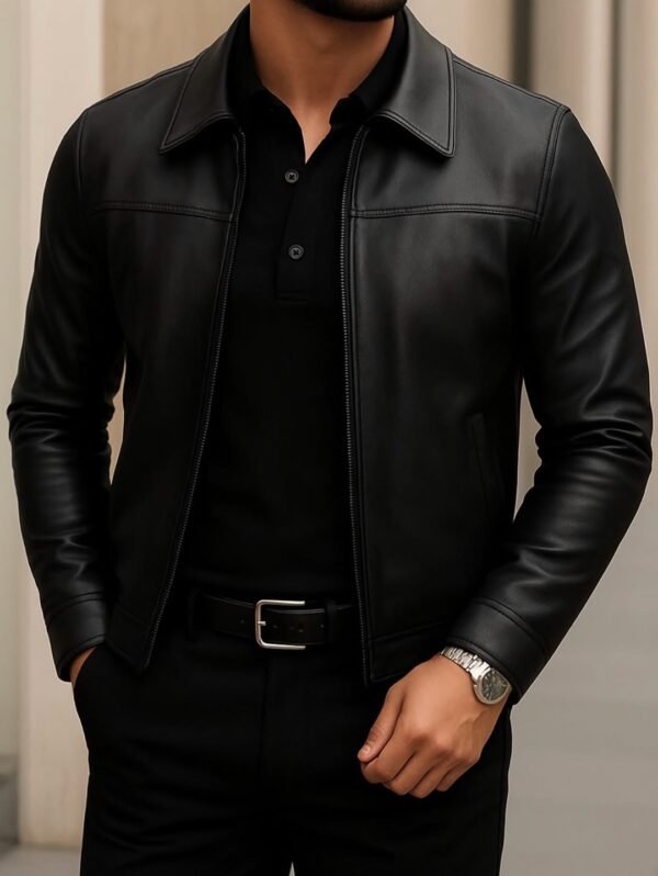 Xhaketë Premium Lëkure Slim Fit – Total Black Edition