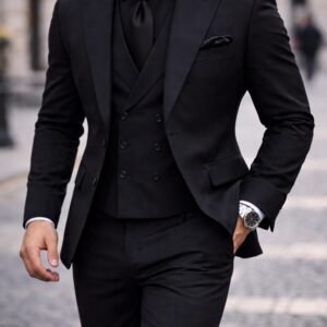 Kostum Elegant 3-Pjesësh Premium – Total Black & Black/White
