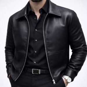Black Minimal Leather Jacket