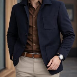 Xhaketë Klasike Slim-Fit në Ngjyrë Blu Navy – Stil Elegant & Smart-Casual