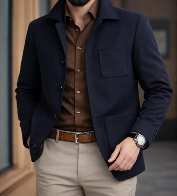 Xhaketë Klasike Slim-Fit në Ngjyrë Blu Navy – Stil Elegant & Smart-Casual