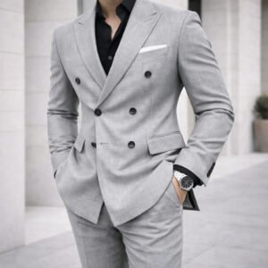 Kostum Gri Elegant – Double Breasted Slim Fit
