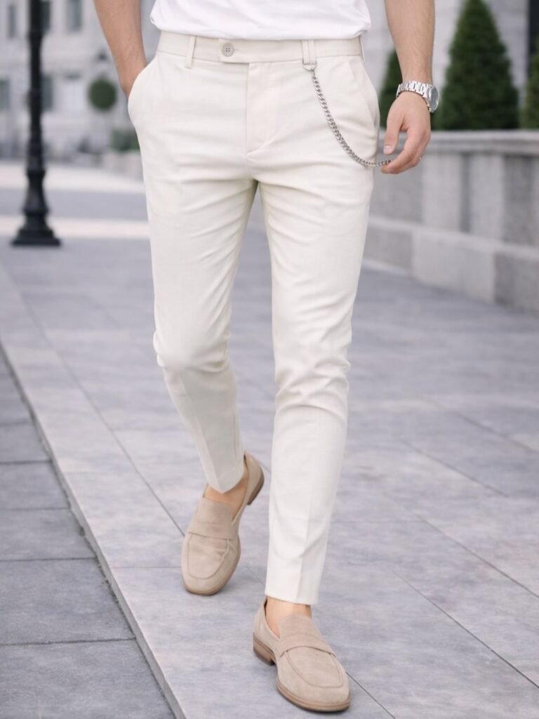 Pantallona Slim-Fit në Ngjyrë Bezhe të Çelët – Stil Elegant & Veror