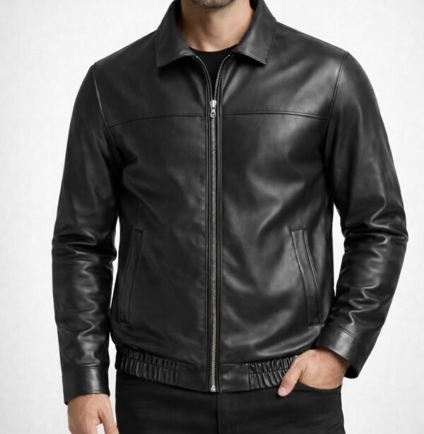 Xhaketë Lëkure Premium Slim Fit – Black Minimal Luxury Jacket