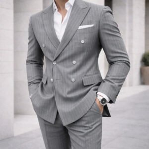 Kostum Gri me Vija – Double Breasted Slim Fit