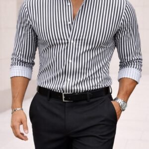 Këmishë Premium me Vija të Zeza & të Bardha