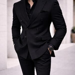 Xhaketë Double-Breasted në Ngjyrë të Zezë – Elegancë Absolute