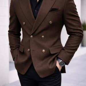 Xhaketë Double-Breasted në Ngjyrë Kafe – Stil Klasik & Modern
