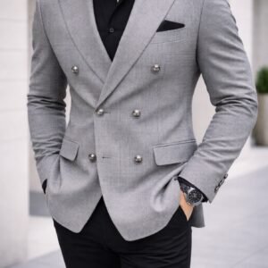 Grey Prestige Double-Breasted Blazer