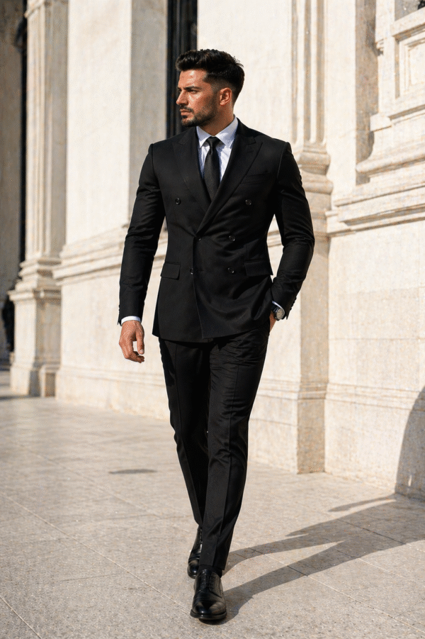 Kostum i Zi Elegant për Meshkuj – Slim Fit, Dopio-Kopsa, Stil Premium Formal