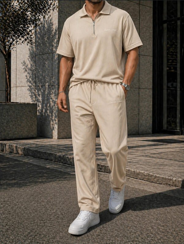 Set Polo Premium për Meshkuj (Bluzë me Zinxhir + Pantallona) – Stil Sportiv & Elegant