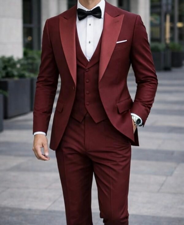 Kostum Elegant Bordo me Papion – Stil Modern dhe Luksoz