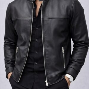 Xhaketë Lëkure për Meshkuj – Stil Modern me Zinxhir Metalik