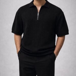 Polo me zinxhir (Half-Zip) me teksturë – stil modern minimalist
