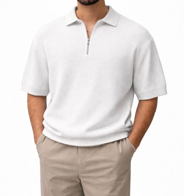 Polo me zinxhir (Half-Zip) me teksturë – stil modern minimalist