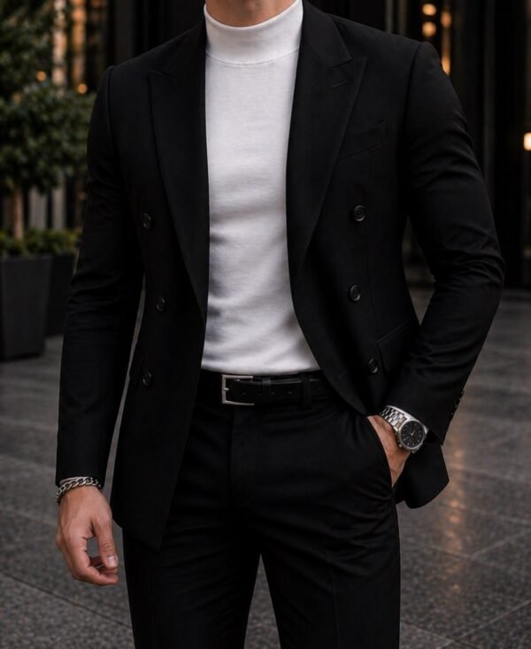 Sako Elegante e Zezë Dopiopetë për Meshkuj