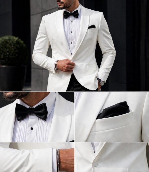 Kostum smoking i bardhë elegant për meshkuj – stil premium & modern