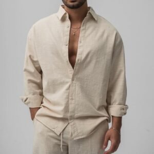 Këmishë lino bezhë për meshkuj – stil minimalist dhe elegant veror