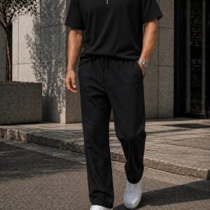 Set Polo Premium për Meshkuj (Bluzë me Zinxhir + Pantallona) – Stil Sportiv & Elegant