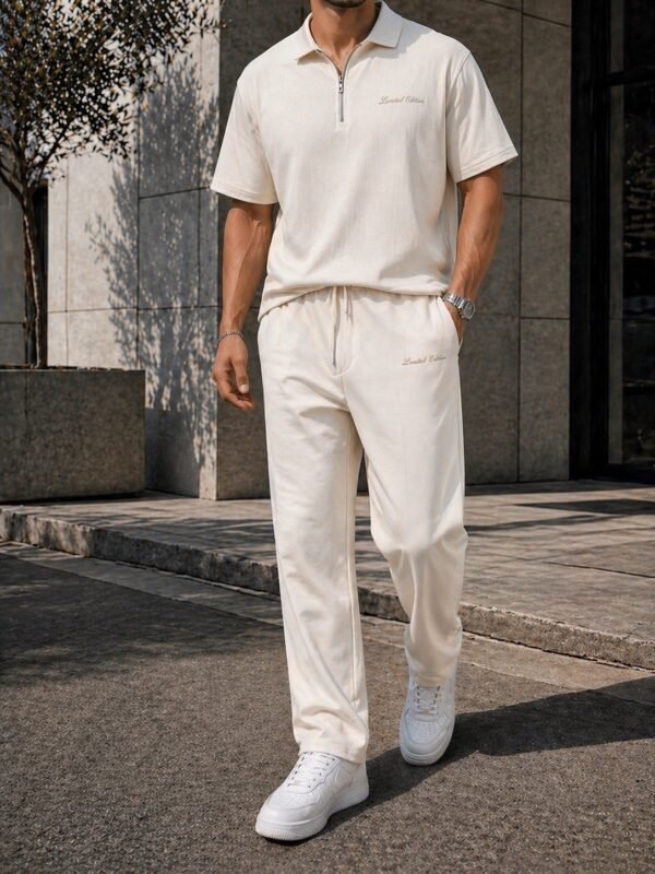 Set Polo Premium për Meshkuj (Bluzë me Zinxhir + Pantallona) – Stil Sportiv & Elegant