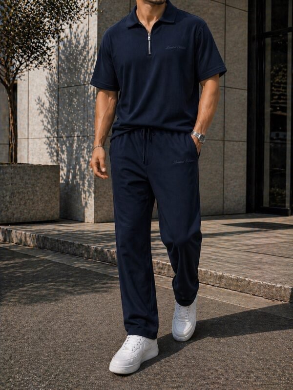 Set Polo Premium për Meshkuj (Bluzë me Zinxhir + Pantallona) – Stil Sportiv & Elegant