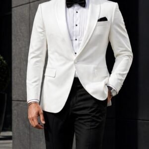Kostum smoking i bardhë elegant për meshkuj – stil premium & modern