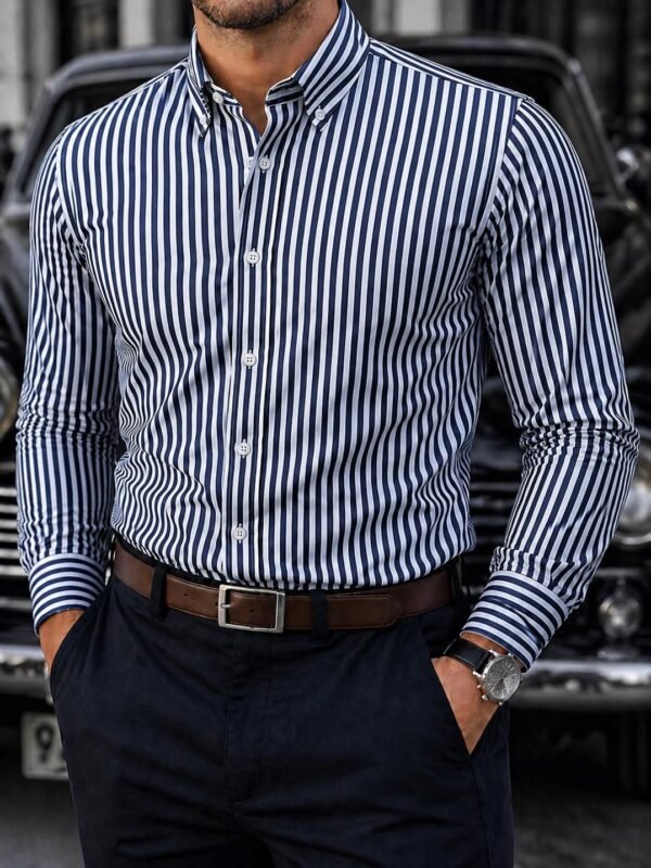 Këmishë Elegante me Vija për Meshkuj – Slim Fit & Stil Modern