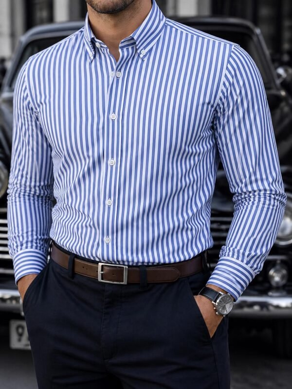 Këmishë Elegante me Vija për Meshkuj – Slim Fit & Stil Modern