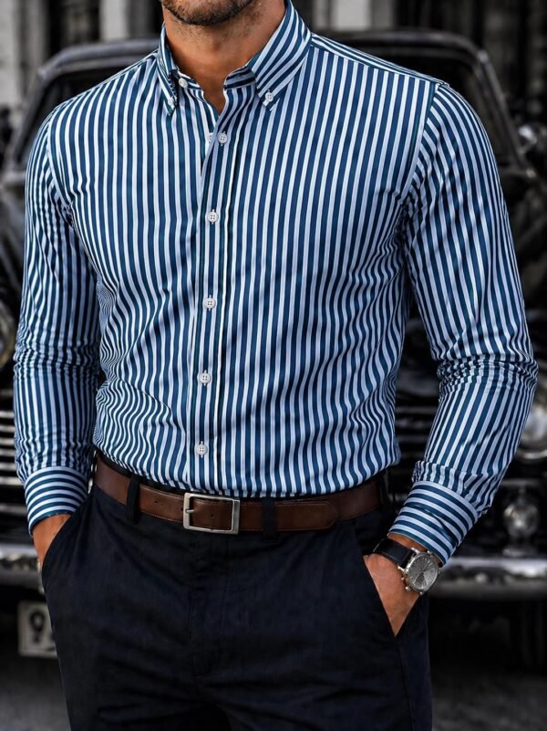 Këmishë Elegante me Vija për Meshkuj – Slim Fit & Stil Modern