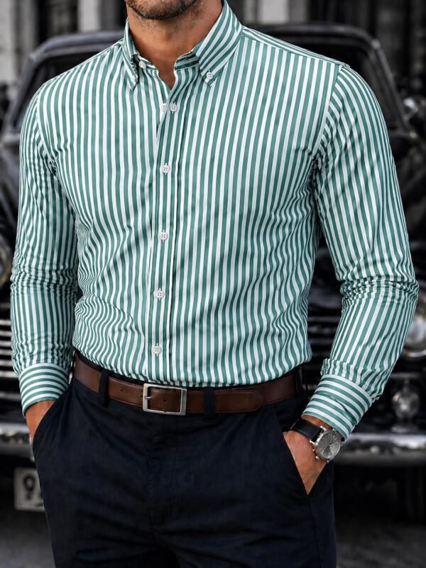 Këmishë Elegante me Vija për Meshkuj – Slim Fit & Stil Modern