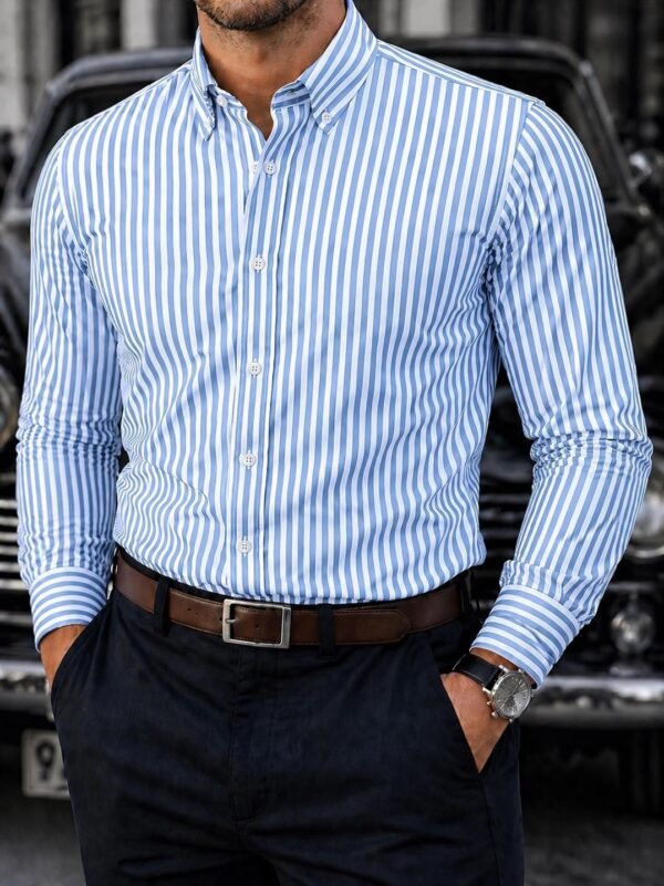 Këmishë Elegante me Vija për Meshkuj – Slim Fit & Stil Modern