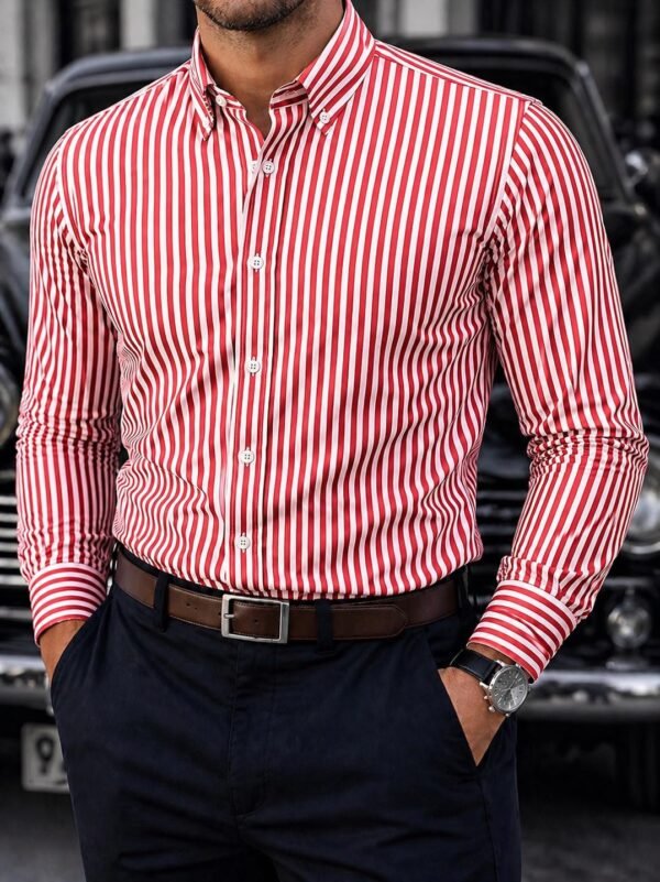 Këmishë Elegante me Vija për Meshkuj – Slim Fit & Stil Modern