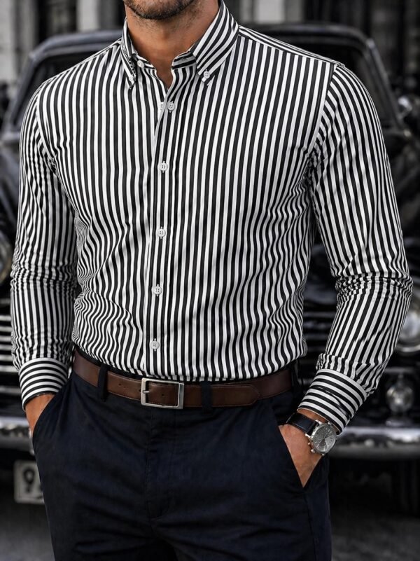 Këmishë Elegante me Vija për Meshkuj – Slim Fit & Stil Modern