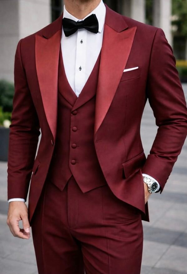 Kostum Elegant Bordo me Papion – Stil Modern dhe Luksoz