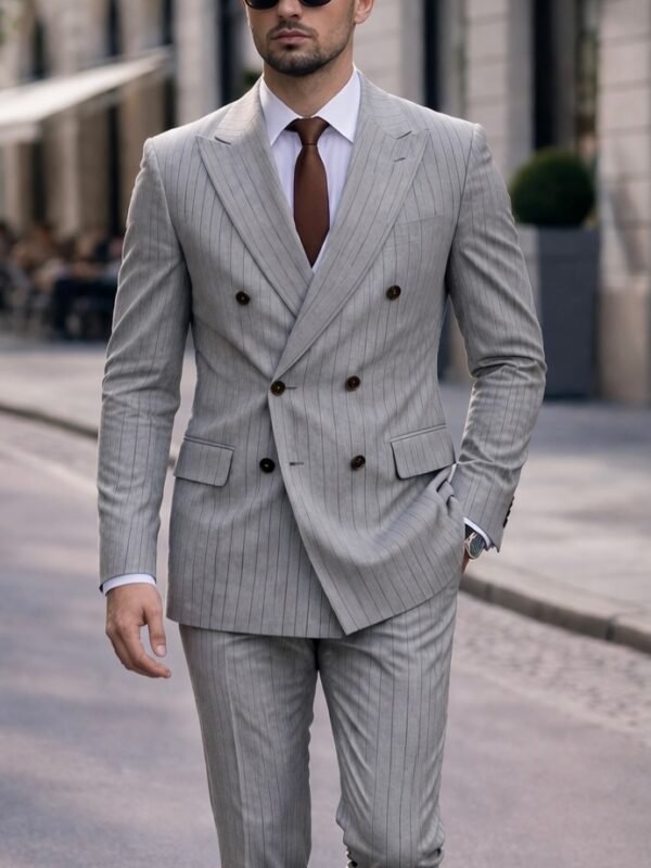 Kostum elegant gri me vija pinstripe, dopiopet