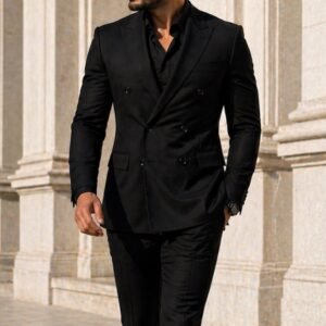 Kostum i Zi Elegant për Meshkuj – Slim Fit, Dopio-Kopsa, Stil Premium Formal