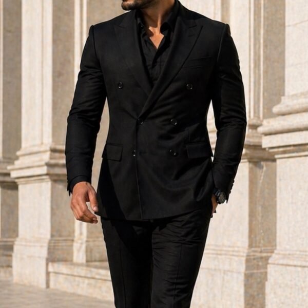 Kostum i Zi Elegant për Meshkuj – Slim Fit, Dopio-Kopsa, Stil Premium Formal