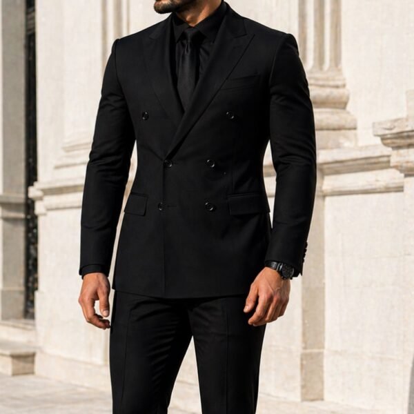 Kostum i Zi Elegant për Meshkuj – Slim Fit, Dopio-Kopsa, Stil Premium Formal