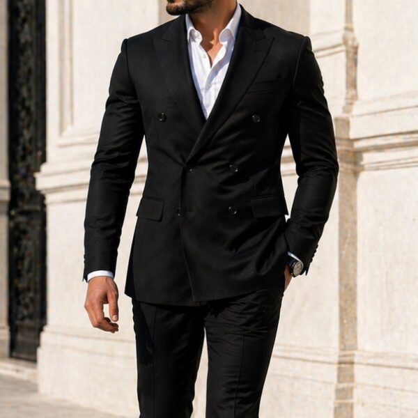 Kostum i Zi Elegant për Meshkuj – Slim Fit, Dopio-Kopsa, Stil Premium Formal