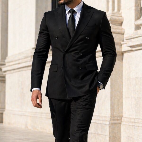 Kostum i Zi Elegant për Meshkuj – Slim Fit, Dopio-Kopsa, Stil Premium Formal