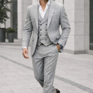 Kostum Gri i Çelët 3-Pjesësh për Meshkuj – Slim Fit, Elegancë Klasike Premium