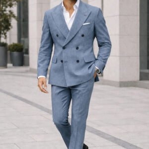 Kostum Blu i Çelët për Meshkuj – Slim Fit, Dopio-Kopsa, Elegancë Moderne