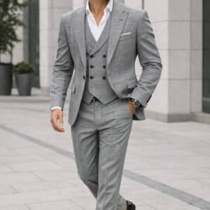 Kostum Gri me Model të Imët 3-Pjesësh për Meshkuj – Slim Fit, Elegancë Klasike & Moderne