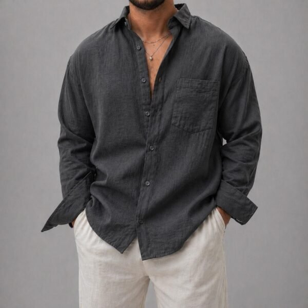 Këmishë Linen Casual me Xhep për Meshkuj