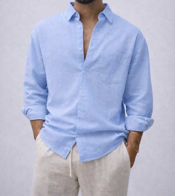 Këmishë Linen për Meshkuj me Xhep – Relax Fit Premium