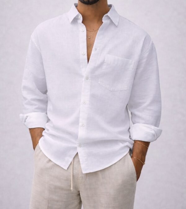 Këmishë Linen për Meshkuj me Xhep – Relax Fit Premium