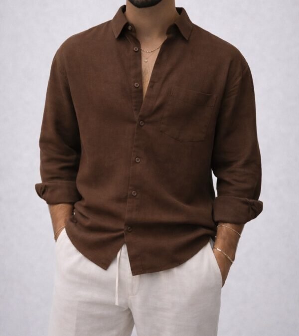 Këmishë Linen për Meshkuj me Xhep – Relax Fit Premium