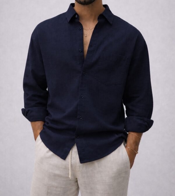 Këmishë Linen për Meshkuj me Xhep – Relax Fit Premium
